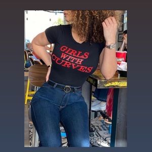 Black Short Sleeve Red Print Top